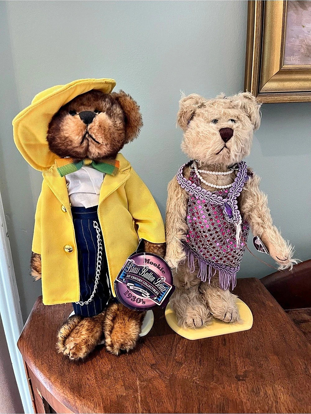 Roaring 20's Flapper Girl Daisy Teddy Bear & 30’s Zuit Suit Mookie brass Bears
